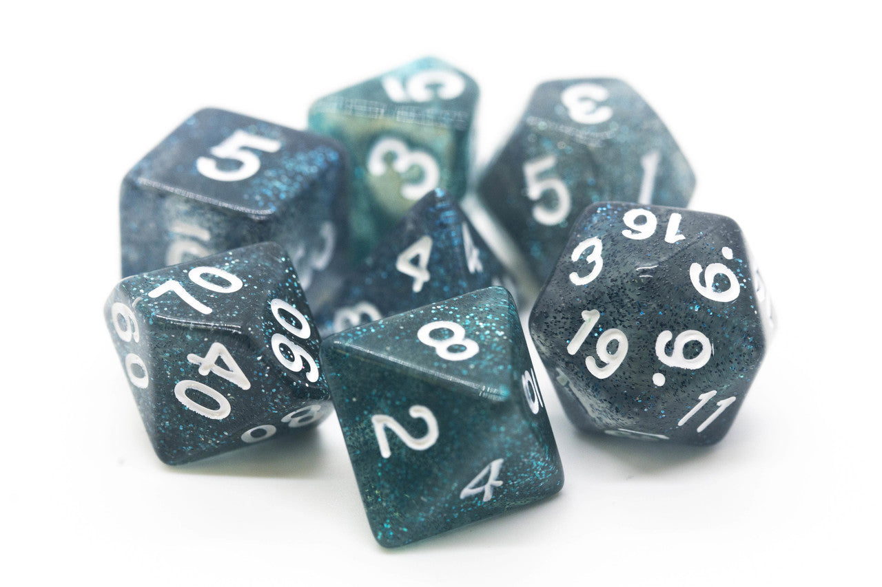 Old School Dice Sparkle Midnight Blue Poly 7 Set | Dragon's Lair Comics and Fantasy Houston TX