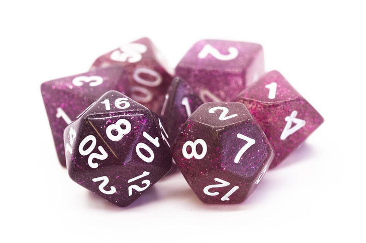Old School Dice Sparkle Purple Poly 7 Set | Dragon's Lair Comics and Fantasy Houston TX