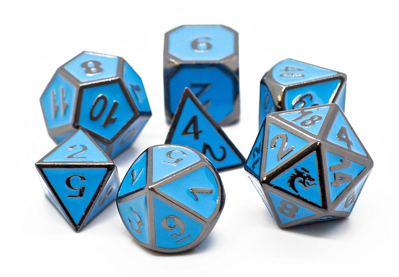 Old School Dice Elven Forged Teal with Black Nickel Metal Poly 7 Set | Dragon's Lair Comics and Fantasy Houston TX