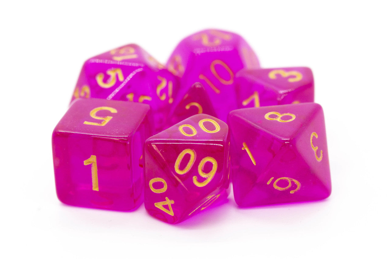 Old School Dice Translucent Magenta Poly 7 Set | Dragon's Lair Comics and Fantasy Houston TX