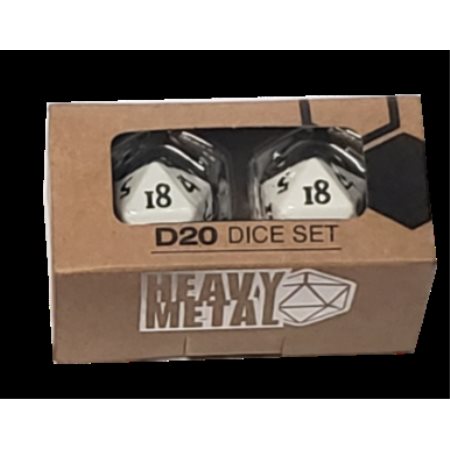 ULTRA PRO: HEAVY METAL DICE - D20 SET OF 2 WHITE WITH BLACK NUMBERS | Dragon's Lair Comics and Fantasy Houston TX