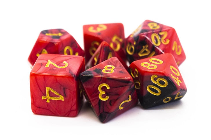 Old School Dice Vorpal Black Red Gold Poly 7 Set | Dragon's Lair Comics and Fantasy Houston TX