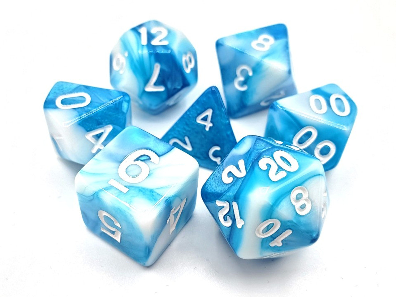 Old School Dice Vorpal - Baby Blue and White with White Poly 7 Set | Dragon's Lair Comics and Fantasy Houston TX