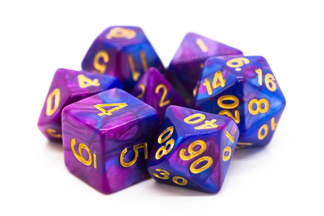 Old School Dice Vorpal - Lavender and Blue with Gold Poly 7 Set | Dragon's Lair Comics and Fantasy Houston TX