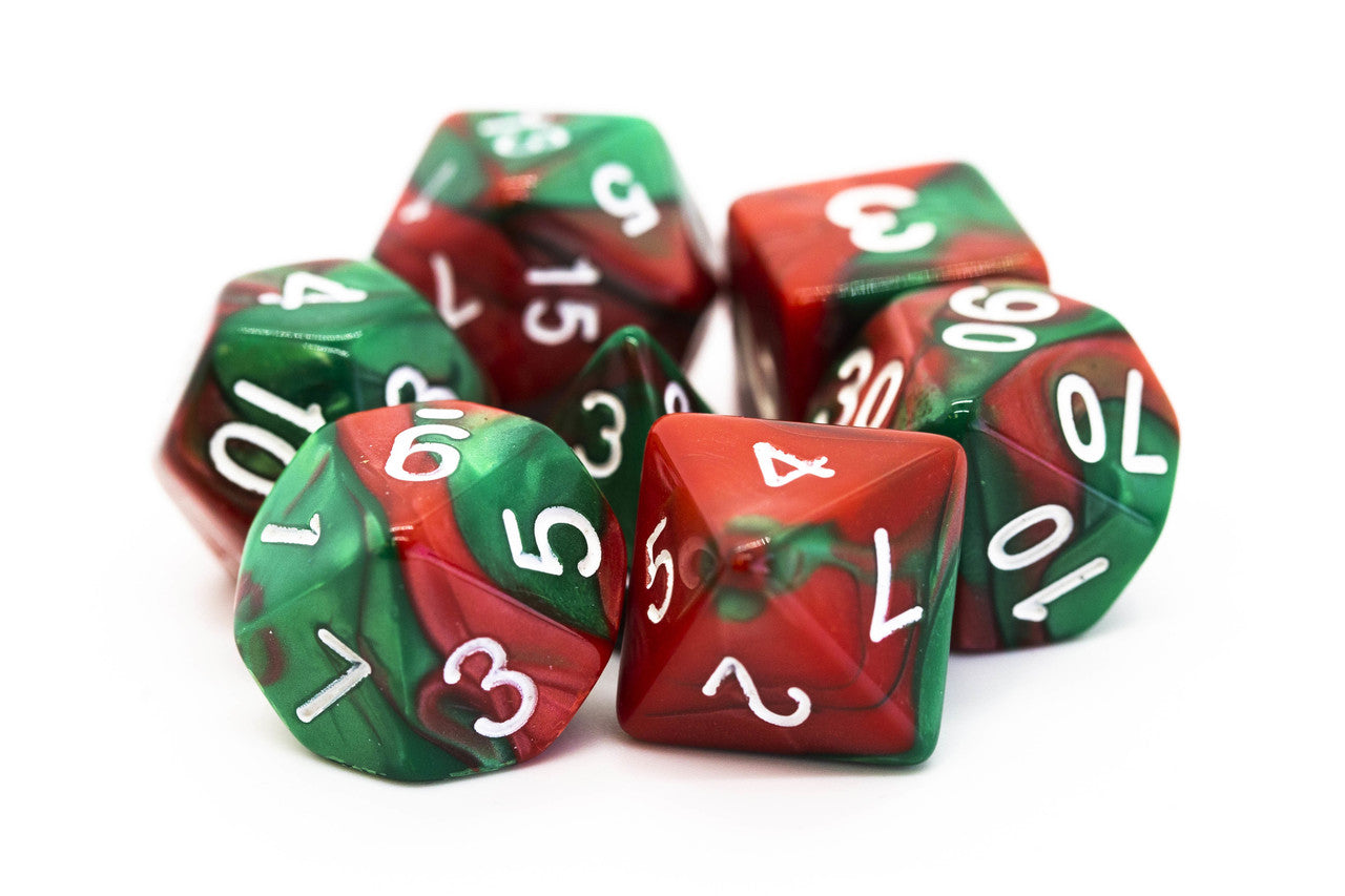Old School Dice Vorpal Red Green Poly 7 Set | Dragon's Lair Comics and Fantasy Houston TX