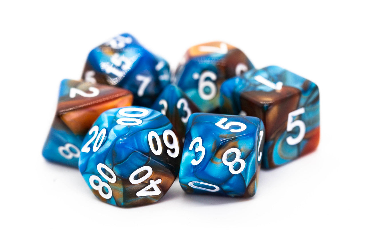 Old School Dice Vorpal  - Teal and Brown Poly 7 Set | Dragon's Lair Comics and Fantasy Houston TX