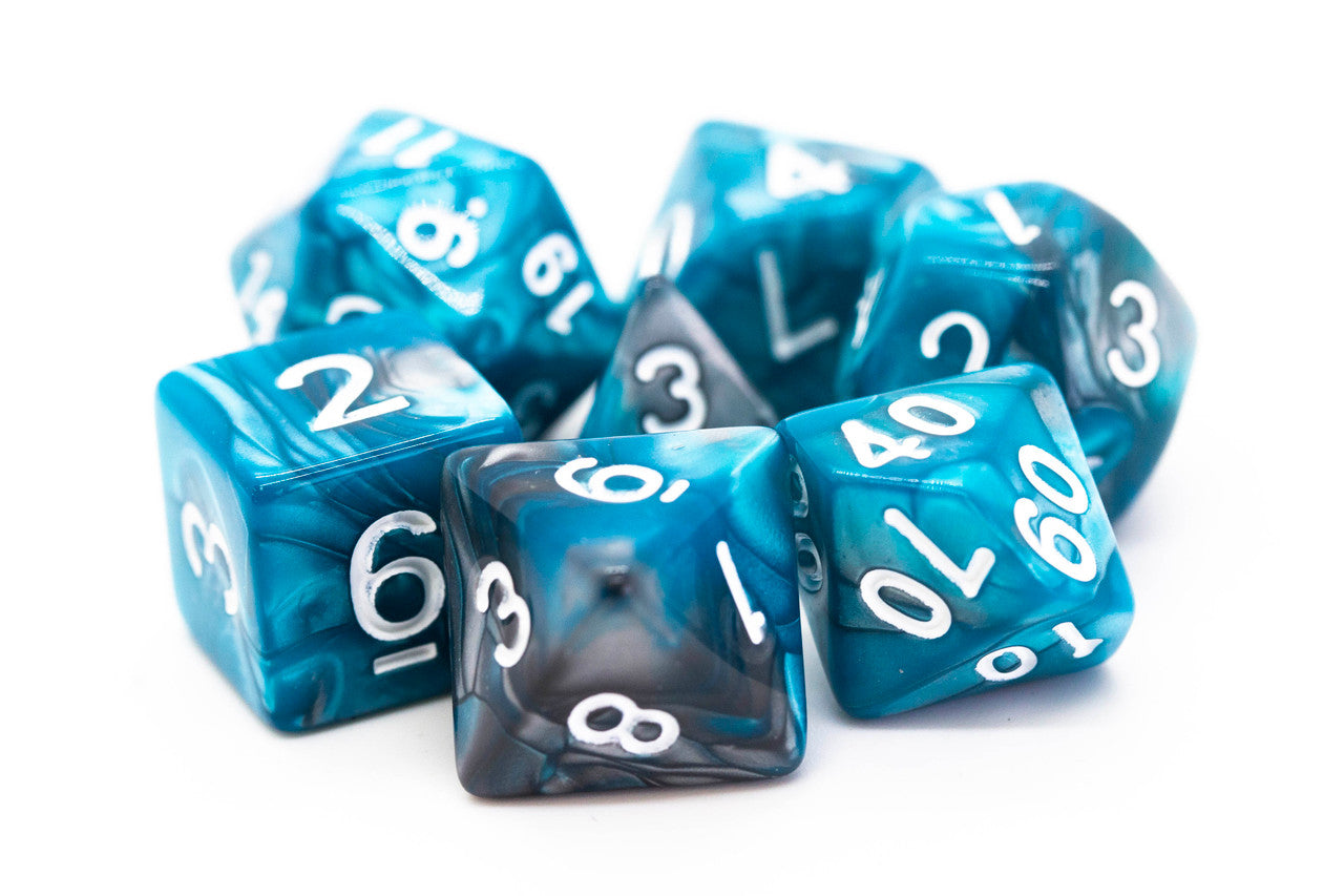 Old School Dice Vorpal - Silver and Teal Poly 7 Set | Dragon's Lair Comics and Fantasy Houston TX