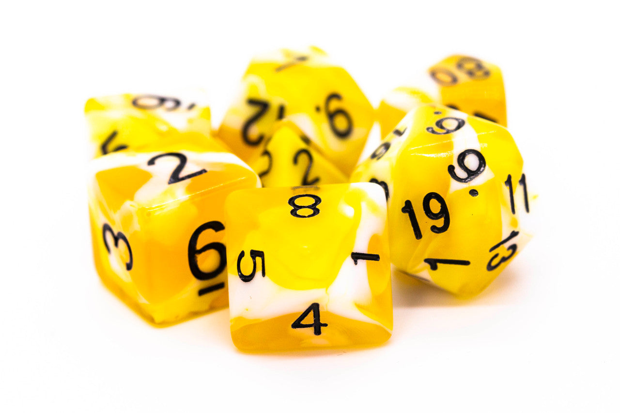 Old School Dice Vorpal  - Yellow and White with Black Poly 7 Set | Dragon's Lair Comics and Fantasy Houston TX