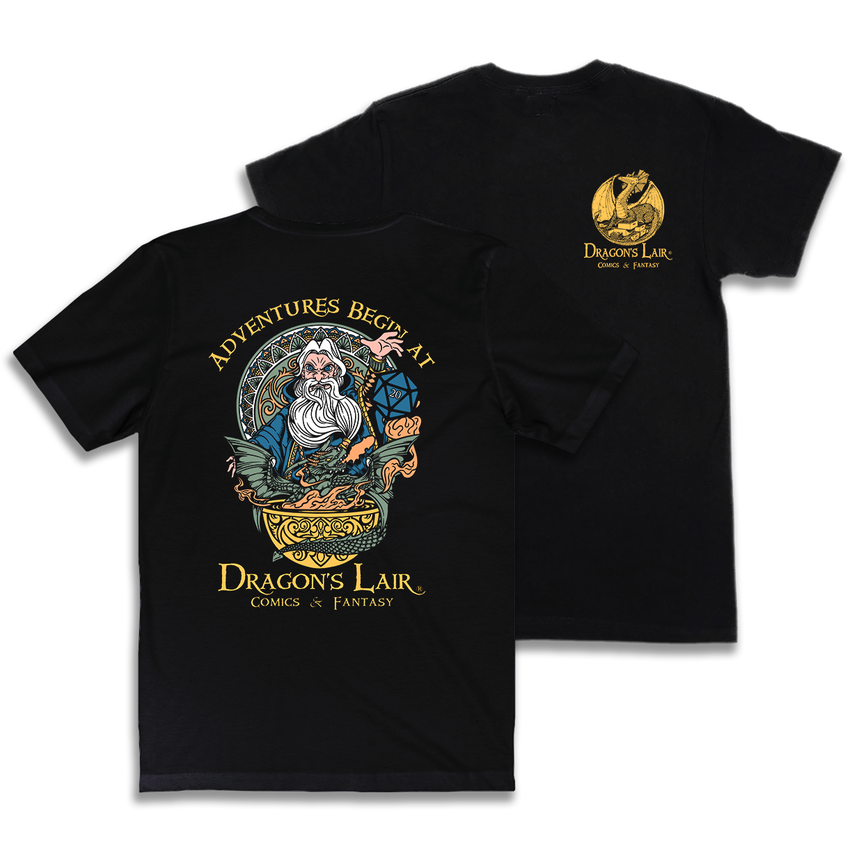 Adventures Begin at Dragon's Lair  Wizard T-Shirt | Dragon's Lair Comics and Fantasy Houston TX